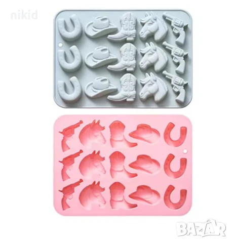 Каубой подкова Каубойска шапка ботуш кон пистолет силиконов молд форма фондан шоколад декор гипс