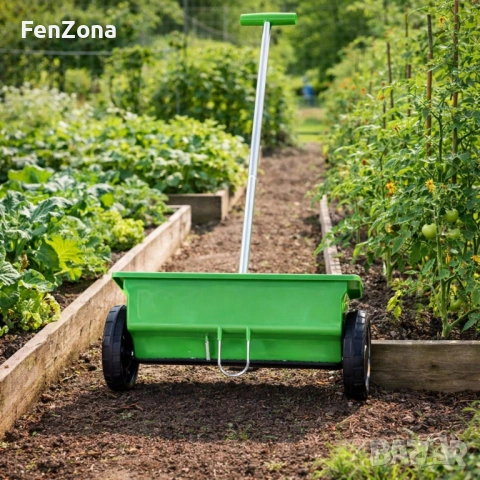 Градинска сеялка 6L с колела – разпръсквач за семена, торове, пясък и сол с 5-степенно регулиране, снимка 5 - Градински инструменти - 53931117