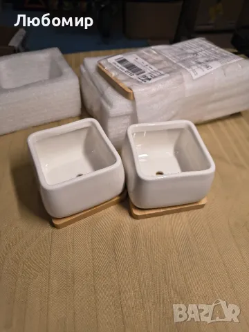 T4U Саксии за сукуленти, Саксии с бамбукови чинийки, Правоъгълен керамичен контейнер за кактуси

, снимка 3 - Декорация за дома - 49743229