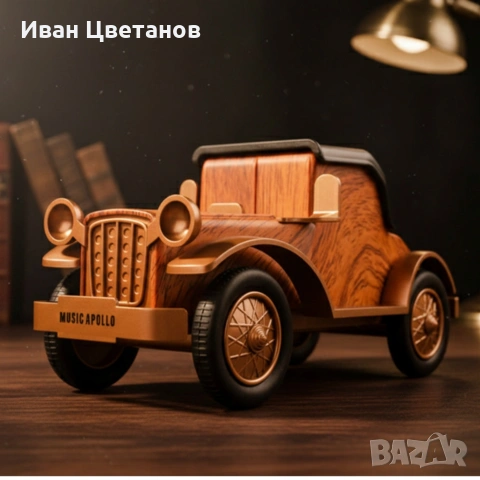 Bluetooth радио колонка A9, 5W, 1500mAh — стилен дървен дизайн