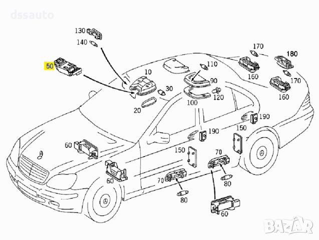 Сензор за светлина автоматични фарове Mercedes A2208203326 W220 W215 R230 R199 SLR, снимка 4 - Части - 46744855