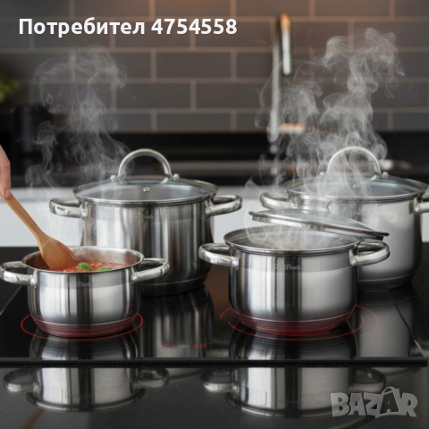 Комплект тенджери Cheffinger – 8 части инокс с капаци, за всички видове котлони, снимка 3 - Съдове за готвене - 54073563