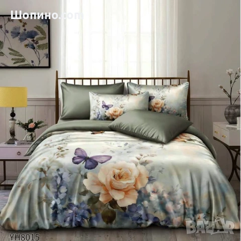 Флорални десени от памучен сатен с ластик, 4 части   4 части, двоен комплект С ЛАСТИК, снимка 15 - Спално бельо - 54068590