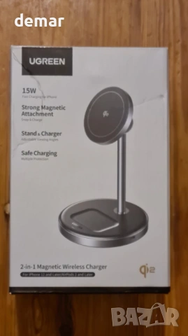 UGREEN MagFlow 15W Qi2 MagSafe зарядно устройство, 2-в-1 за iPhone и AirPods, снимка 10 - Безжични зарядни - 53595448