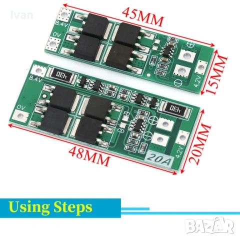 BMS защитен модул за Li-ion батерии 2S, 8.4V, 20A Balancing version, снимка 3 - Друга електроника - 53996247