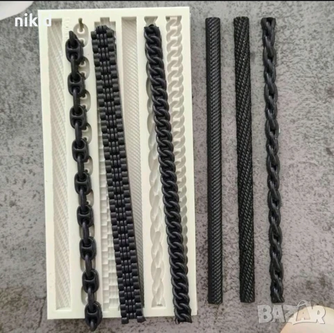 6 вида ланец въже верига верижка каишка борд кант силиконов молд форма фондан шоколад гипс декор