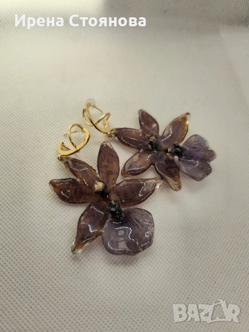 Обеци с естествен цвят на орхидея Miltonia. , снимка 4 - Обеци - 53614108