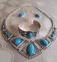 Троен посребрен комплект натурален тюркоаз, снимка 1