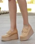 Обувки на платформа - бежова кожа - KLP90 , снимка 2