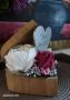 Дървена кутия сърце със сапунени цветя - рози и божур