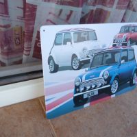 Метална табела кола Mini Cooper Мини Купър бял син червен, снимка 2 - Рекламни табели - 45083795