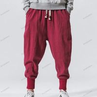 Мъжки хип-хоп дишащи памучни ленени панталони, 3цвята , снимка 3 - Панталони - 45714128