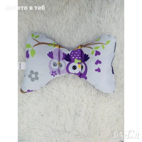 Възглавница за бебе пеперуда Лилави бухали, снимка 1