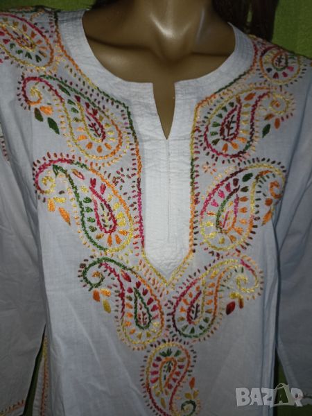 Бяла памучна риза/ роба / туника с  бродерия ръчна изработка L, снимка 1