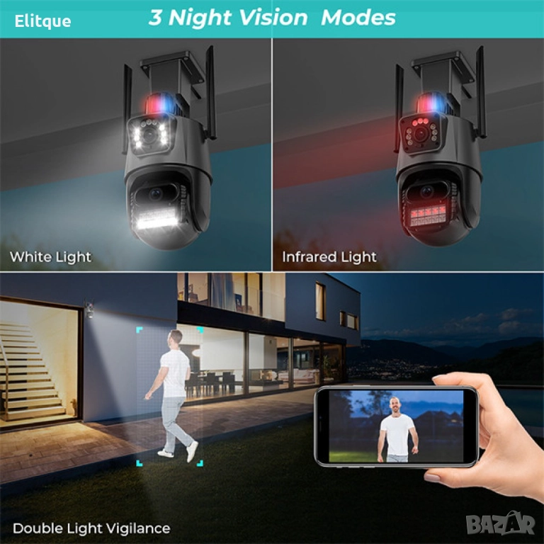 6 Mpx. Двойна вътрешна/външна WIFI камера за наблюдение, снимка 1