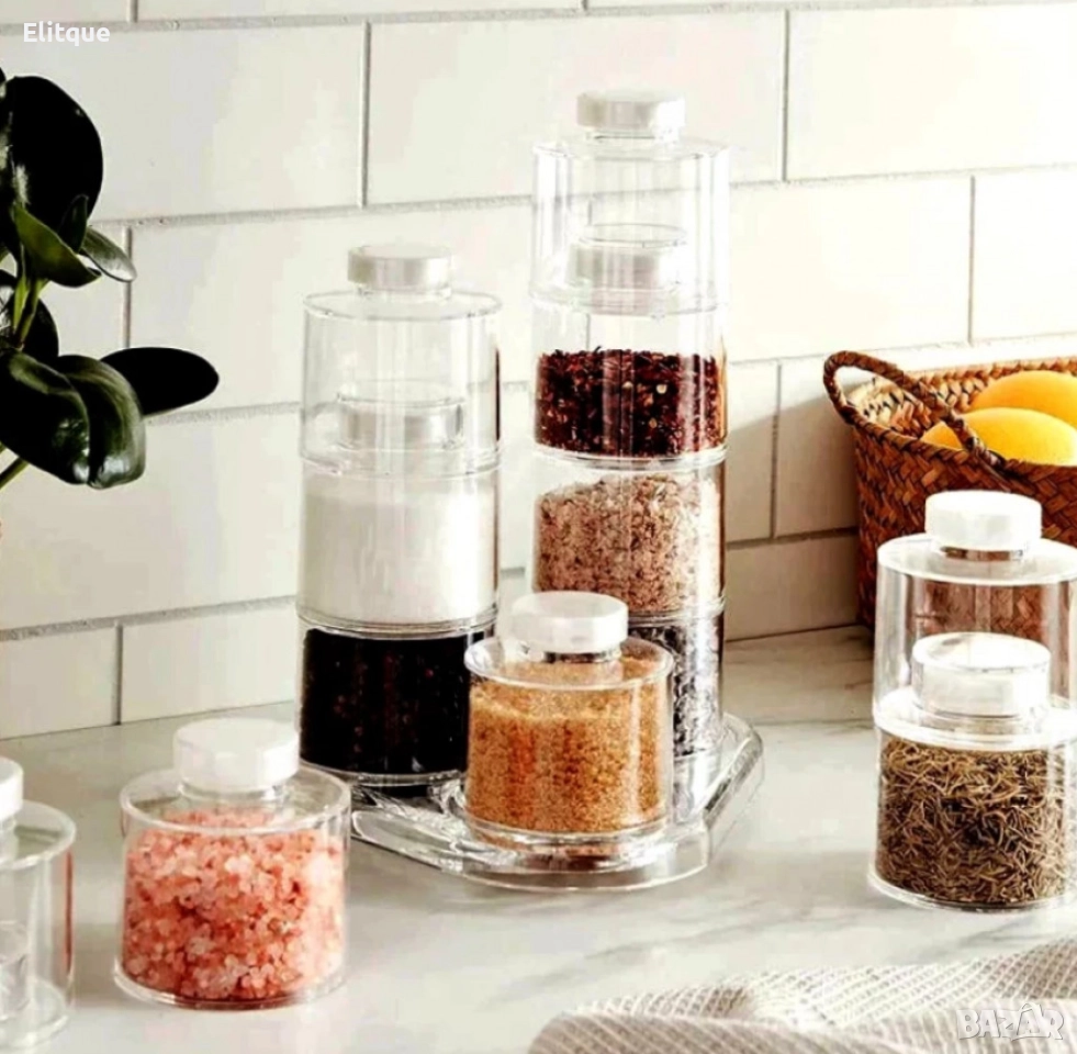 Стилен и практичен органайзер за подправки – Комплект от 12 бурканчета на въртяща се основа, снимка 1