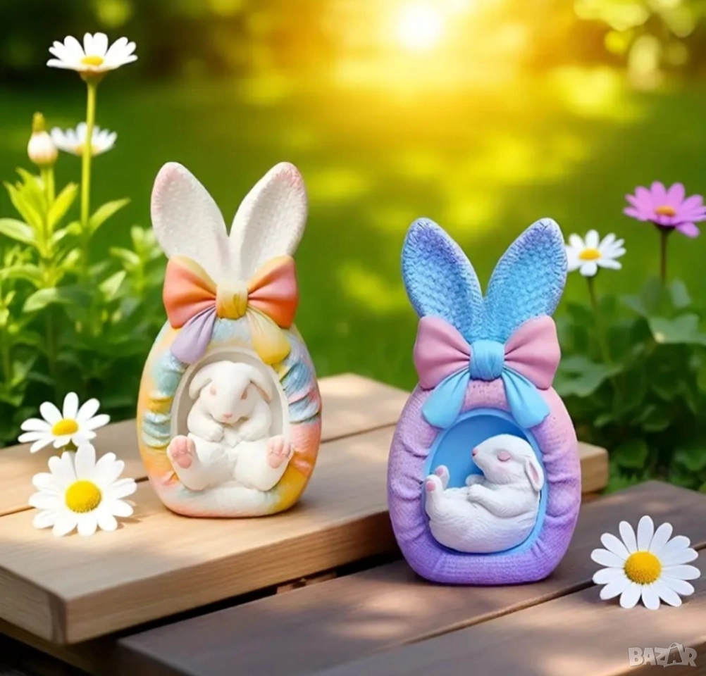 Силиконов молд заек с яйце с панделка два вида , снимка 1