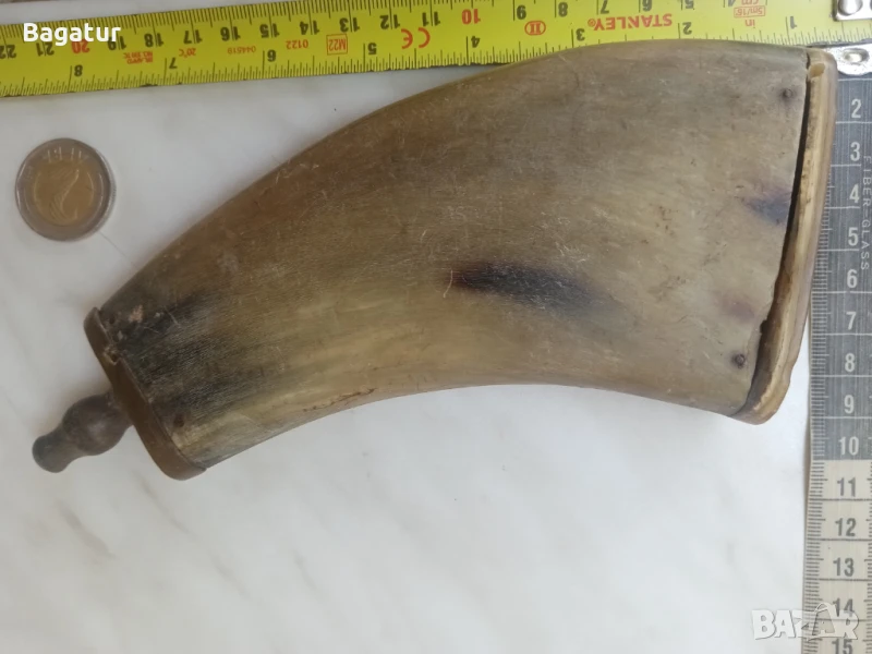 Стара хайдушка рогова барутница,силях,пушка,пищов,фишеклък, снимка 1