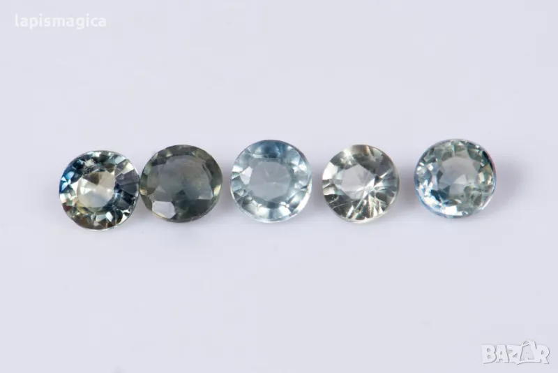 5 броя синьо-зелен сапфир 0.55ct 2.6mm кръгла шлифовка №9, снимка 1