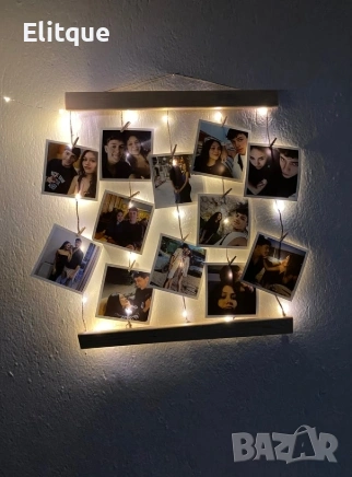 Персонализирана Фото Висулка от Масив – 12 Снимки, Щипки, 3 м LED Светлина, Ютено Въже  , снимка 1