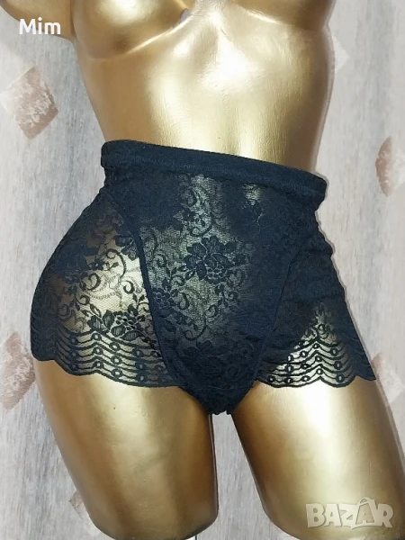 L Черна дантелена бикина с висока талия , снимка 1