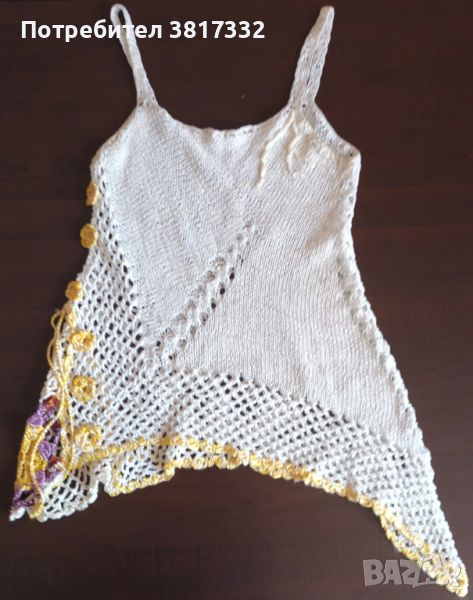 Ръчно плетена лятна блуза без ръкави (размер S), снимка 1