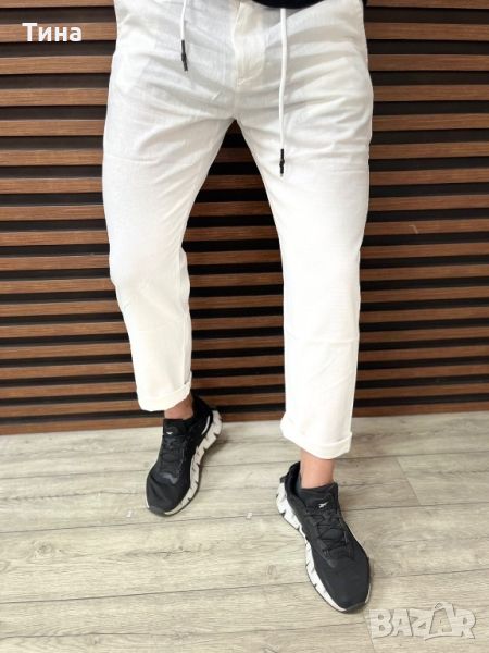 Спортно-елегантен бял ленен панталон, снимка 1