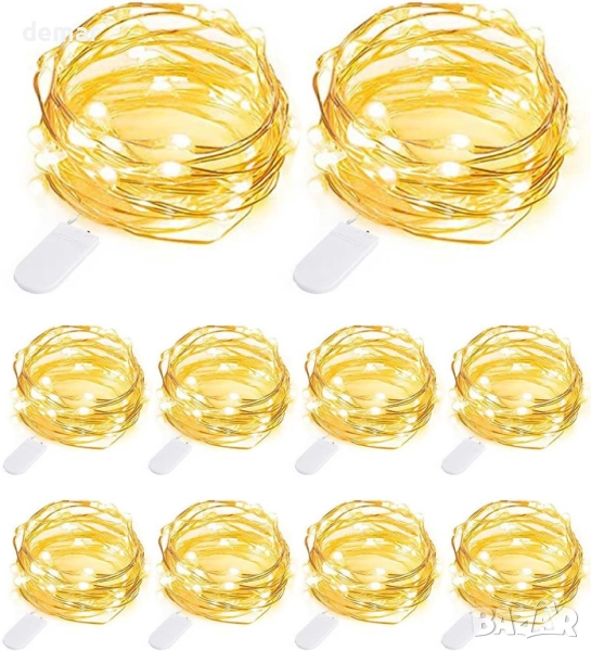 Olutula 2 метра медни лампички, 20 LED медни лампички, топло бяло, 10 броя, снимка 1