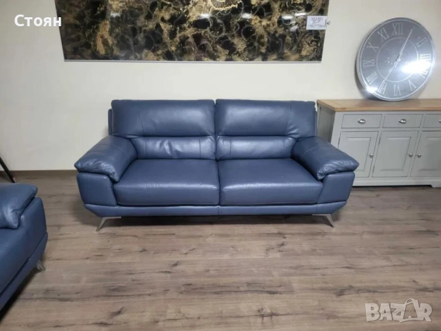Син кожен комплект дивани тройка и двойка, снимка 7 - Дивани и мека мебел - 51951609