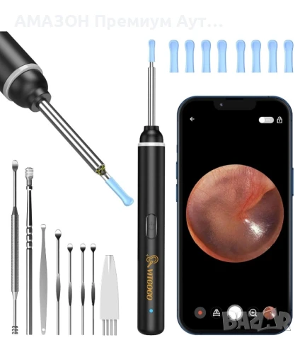 WiFi Отоскоп VITCOCO за премахване на ушна кал 1920P HD камера с 6 LED светлини, снимка 1