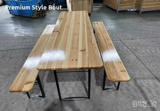 Сгъваем комплект градинска маса с 2 пейки - От чамово дърво, с отвор за чадър