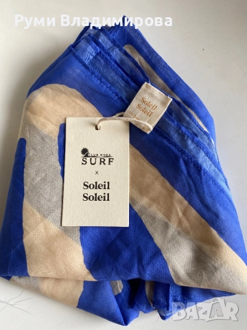 Бял/ син шал  Soleil Soleil от 100 % органик памук, с етикет, снимка 5 - Шалове - 52533920