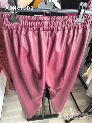 Нов кожен панталон в цвят бордо - 13Е, снимка 5 - Панталони - 53905757