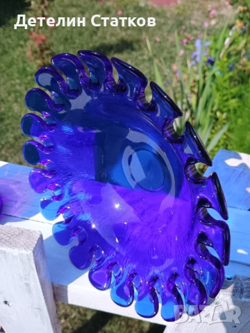 Ретро Фруктиера, кобалтово стъкло, снимка 3 - Други - 52059156