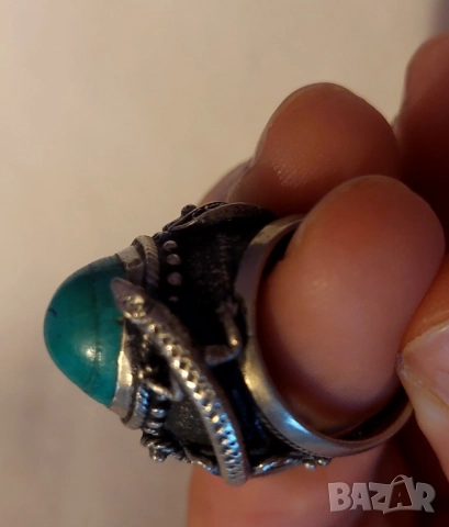 сребърен пръстен с тюркуаз , снимка 5 - Пръстени - 51756255