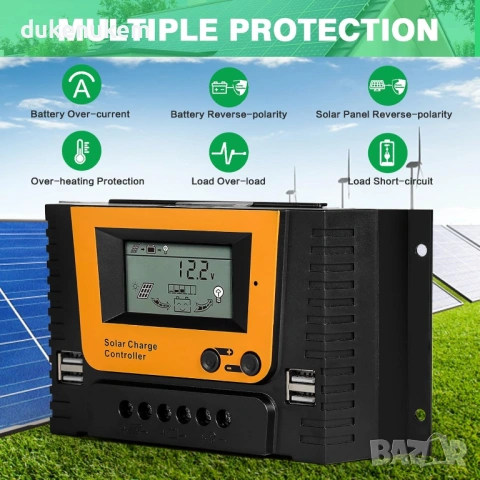 PWM соларен контролер за зареждане 12V/24V/36V/48V, 40A, с LCD дисплей и 4 USB изхода, снимка 4 - Друга електроника - 53018766