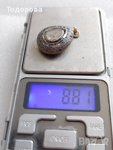 Сребро,злато-комплект обеци и медальон с огромни стари диамати, снимка 10 - Обеци - 52010737