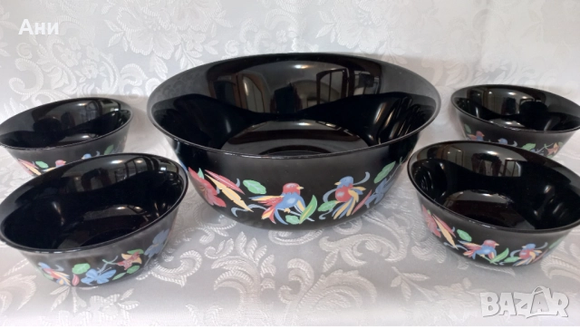 Сервиз от черен аркопал, снимка 2 - Сервизи - 51498521