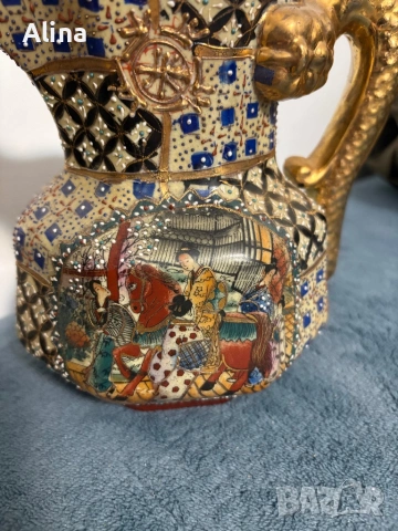 Vintage Satsuma декоративна кана – ръчно рисувана, Япония, снимка 2 - Декорация за дома - 54084611