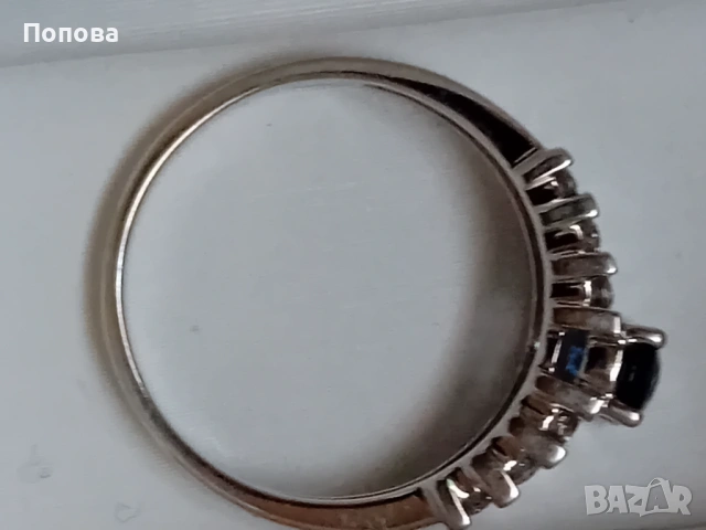 18 к. злато с диаманти и сапфир /златен пръстен бяло злато, снимка 4 - Пръстени - 53673542
