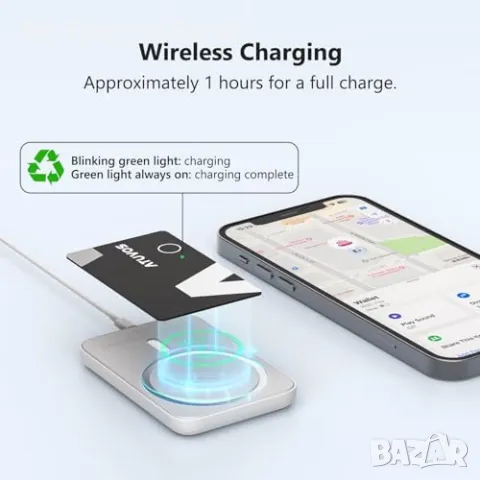 Нова ATUVOS AirTag карта – безжично зареждане, iOS проследяване Find My, снимка 2 - Друга електроника - 49012790
