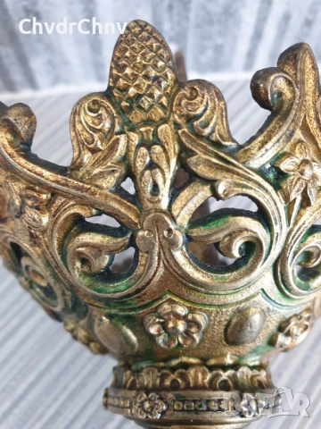 46см-3кг стар френски църковен бронзов свещник с фигури-гаргойли, снимка 6 - Антикварни и старинни предмети - 51441811