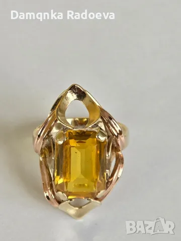 Златен пръстен с Цитрин 14 карата,проба 585, снимка 12 - Пръстени - 47891042