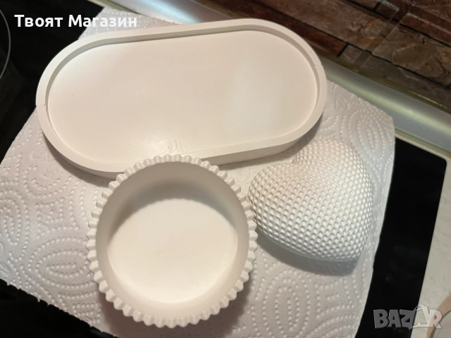 Декоративен сет от овално плато, купичка и сърце „Pure White“ – Ръчна изработка , снимка 4 - Ръчно изработени сувенири - 53017607