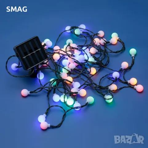 60 соларни LED топки светлини със светлинен сензор & 2 режима 6.5m - многоцветен S_1204164, снимка 2 - Соларни лампи - 49922892