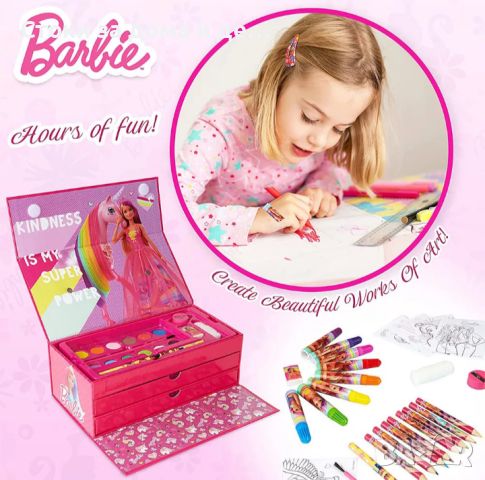 ✨Детски рисувателен комплект в триетажно куфарче  Barbie , снимка 3 - Рисуване и оцветяване - 45853313
