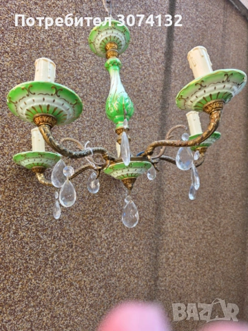 Италиански полилей от порцелан и кристал, снимка 7 - Полилеи - 53650250