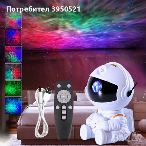 Нощна лампа, Проектор за звезди и космически мъглявини с формата на астронавт, снимка 4 - Настолни лампи - 42959353