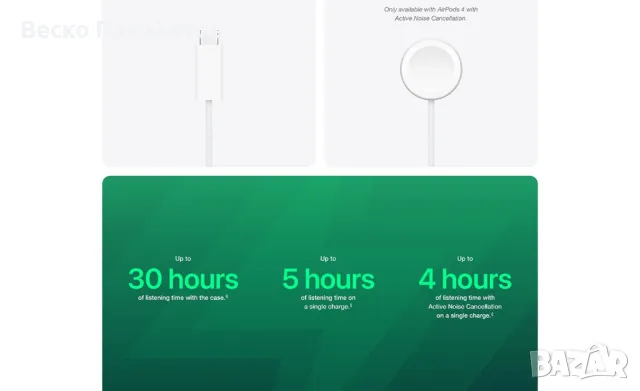  Apple AirPods 4, Bluetooth слушалки, с активно шумопотискане, снимка 8 - Bluetooth слушалки - 49960155