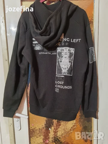 Мъжки черен памучен дебел суитчър с качулка, снимка 2 - Суичъри - 51027032